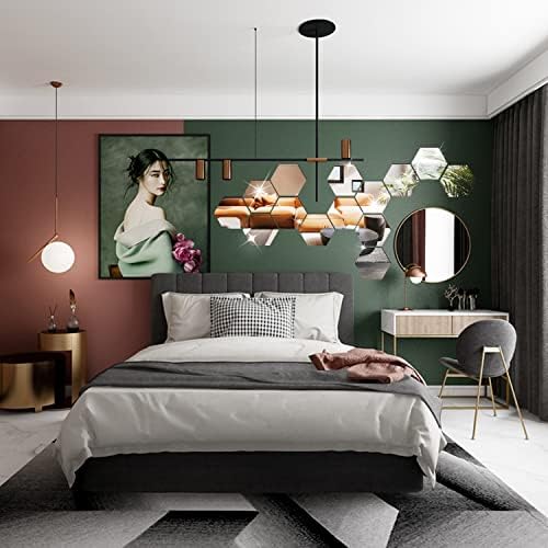 DIY Wall Decals Acrylic Mirror Sticker Set 12 Pcs, Hexagon Mirror Wall Stickers for Living Room Bedroom Decor (Silver) - Image 5