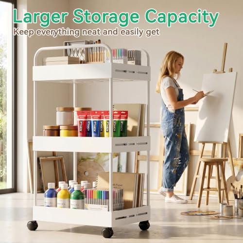 3 Tier Expandable Rolling Storage Cart, Rolling Utility Cart with Wheels - Image 3