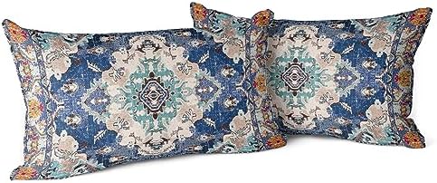 Snycler Boho Throw Pillow Covers 12x20 inch Set of 2 Boho Rug Carpet Double Sided Pattern Cotton Soft Pillow Case Cushion Cover Pillowcase for Couch Sofa Bed Decorative (Blue) by Snycler