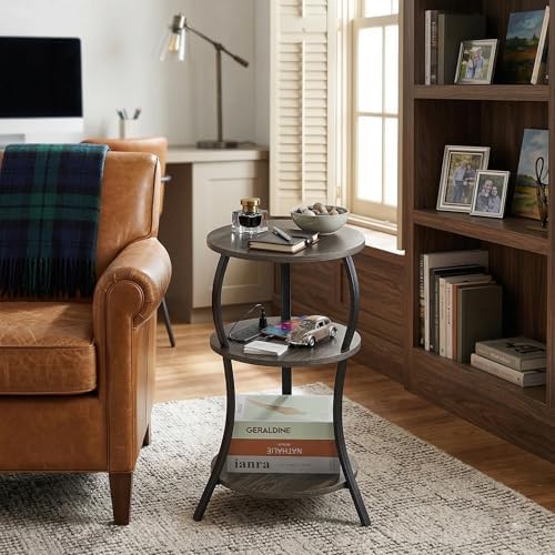 YEAKOO Small Side Table with Charging Station,3-Tier Round end Table - Image 7