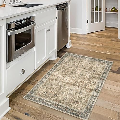ReaLife Rugs Machine Washable Area Rug - Living Room Bedroom Bathroom Kitchen Entryway Office - Padded Crease Free Stain Resistant Premium - Boho Farmhouse Vintage- Dua- Brown Beige - 2'x 3' - Image 5