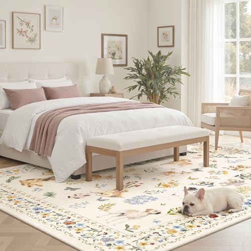 Soalmost Dog 6x9 Area Rugs for Living Room, Washable Animal Soft Rug Beige - Image 3