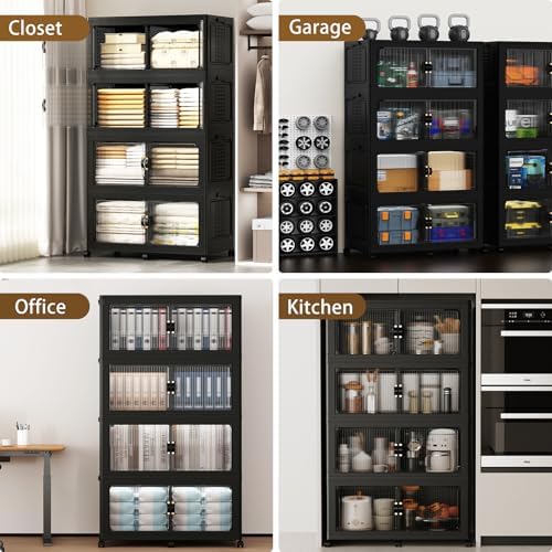 SAILUN 760Qt Stackable Storage Bins,Storage Cabinet with a Lid,4 Pack Black - Image 6