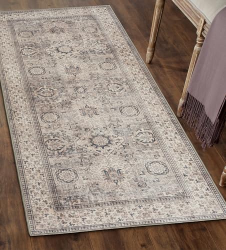 ReaLife Rugs Machine Washable Area Rug - Living Room Bedroom Bathroom Kitchen Entryway Office - Padded Low Pile Stain Resistant Premium - Boho Farmhouse Vintage - Paz - Beige Gray Ivory 2'6" x 10' by ReaLifeRugs