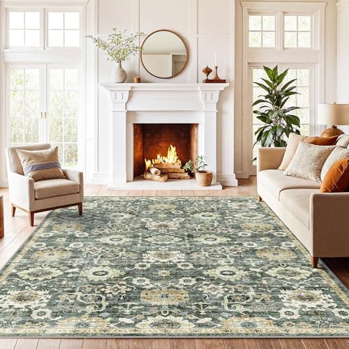AMADA HOMEFURNISHING 6x9 Area Rugs, Blue Low-Profile Washable Rug with Non-Slip Backing & Durable Edge Binding, Vintage Rugs for Living Room, Bedroom, Dining Room by AMADAHOMEFURNISHING