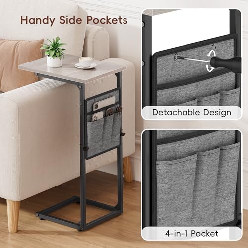 Vagusicc C-Shaped End Table, Small Side Table for Couch, Sofa Table Adjustable Height End Tables Living Room, Bedside Slide Under Couch Table for Sofa, TV Tray Table with Metal Frame for Bedroom, Grey - Image 6