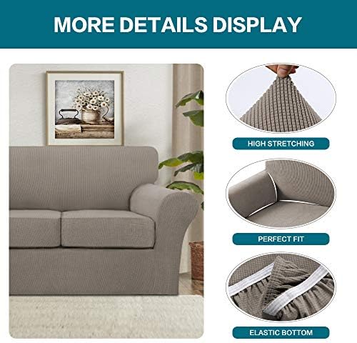 Turquoize 4 Piece Sofa Covers for 3 Cushion Couch Sofa Slipcover Soft Couch Cover for Dogs-Washable Sofa Furniture Covers with 3 Individual Large Cushion Covers, Feature Thick Fabric (XL Sofa, Taupe) - Image 4