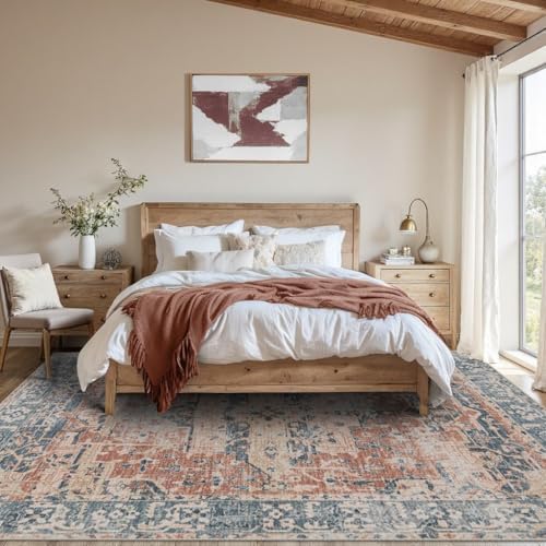 Rugxara 8x10 Area Rugs for Living Room Large Washable Rug, Coral Blue - Image 3