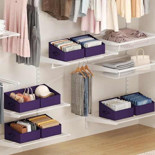 DIMJ Closet Storage Bins 6 Pack - Fabric Storage Baskets for Shelves, Collapsible Clothes Organizer, Trapezoid Shelf Organization Storage Cubes for Purse, Toys, Books, Towel, Clothes, Purple - Image 5