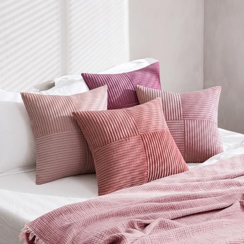 MIULEE Pink Spring Throw Pillow Covers 20x20 Inch Set of 4 Boho Farmhouse Cushion Cases Decorative Gradient Pillow Cases Corduroy Striped Home Decor for Couch Sofa Living Room Bed Valentine Decor - Image 4