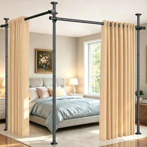 SUNALLY Room Divider Tension Curtain Rod, 32-200in(W) Wall Divider, Black by SUNALLY