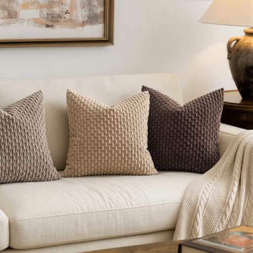 MIULEE Euro Sham Decorative Throw Pillow Covers 24x24 Neutral Tan Corduroy - Image 2