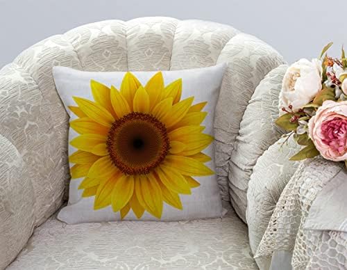 TSSOHU Sunflower Flower Cotton Burlap Linen Throw Pillow Case Cushion Cover Sofa Outdoor Decorative Square 18X18 Inches - Image 3