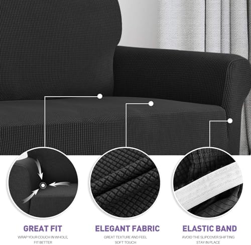 ZNSAYOTX Super Stretch Chair Slipcover Universal Sofa Chair Covers for Living Room Dogs Pet Furniture Protector Spandex Armchair Slipcovers with Anti Slip Foam Sticks (Black, Chair) - Image 3