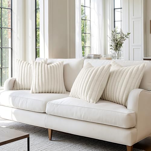 MIULEE Faux Fur Plush Decorative Throw Pillow Covers 20x20, Cream White - Image 5