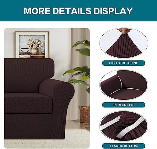 Turquoize 2 Piece Chair Covers Chair Slipcovers for Living Room Armchair Couch Cover Chair Sofa Cover with Individual Cushion Covers Furniture Cover for Chairs Feature Jacquard Fabric (Chair, Brown) - Image 4