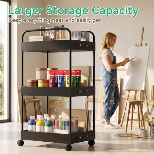 3 Tier Expandable Rolling Storage Cart, Rolling Utility Cart with Wheels - Image 4