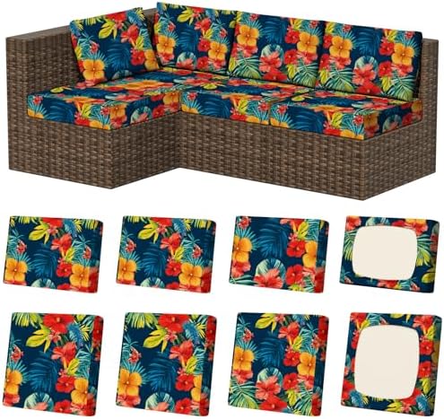 8Pcs Outdoor Cushion Covers, Stretch Patio Furniture Couch Chair Slipcovers by VORSHAPE