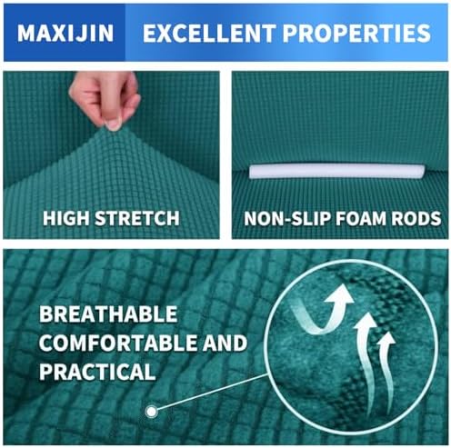 MAXIJIN Super Stretch Couch Cover for 3 Cushion Couch, 1-Piece Universal Sofa Covers Living Room Jacquard Spandex Furniture Protector Dogs Pet Friendly Fitted (Extra Large, Peacock Teal) - Image 4