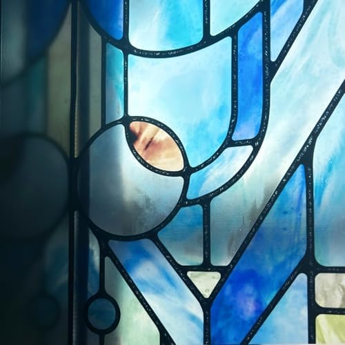 Original Hand Drawn Faux Stained Glass Window Film, Double-Sided Privacy Static Film, Blue Geometry Patterns Inspired by March Balloon, Peep Proof 11.02"X55.12" by ChicSkin