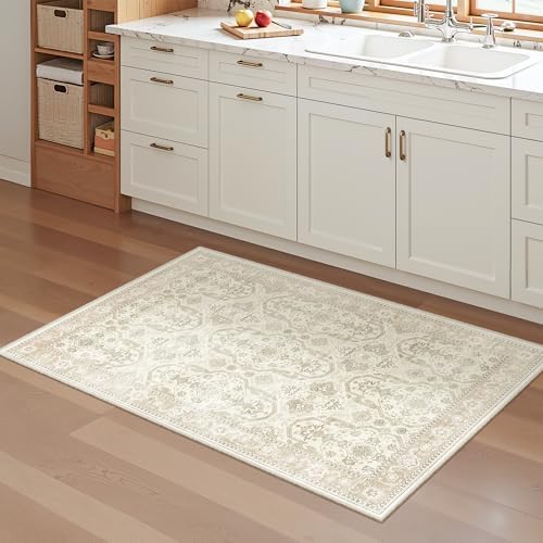 Soalmost 2x3 Washable Rugs for Kitchen Entryway, Small Area Rug Beige/Brown - Image 4