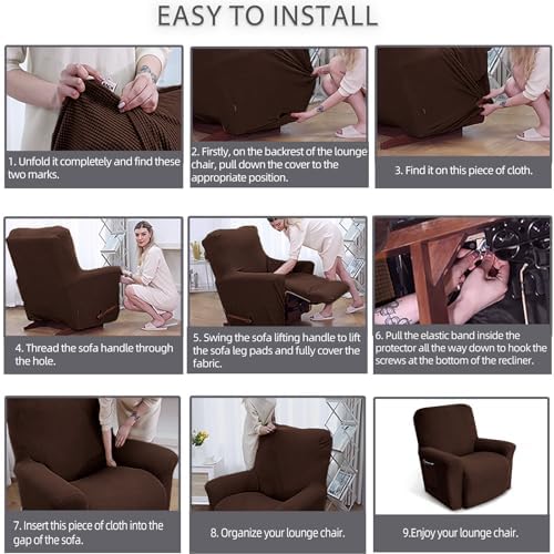 KEKUOU Recliner Chair Covers, 1-Piece Lazy Boy Recliner Covers, Chocolate - Image 5