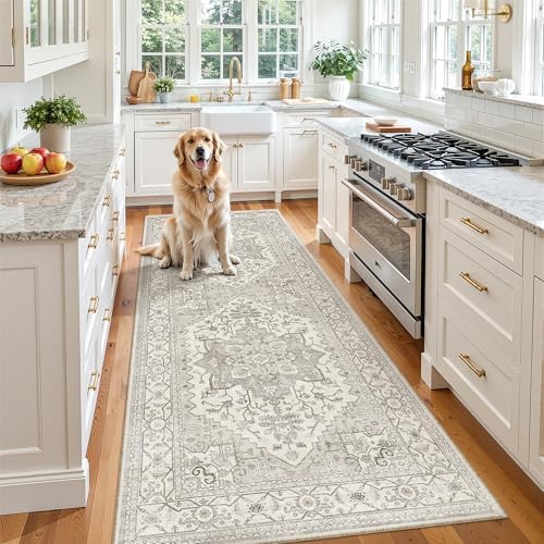 Madane Hallway Runner 3x8, Kitchen Rugs Washable Entry Rug, Beige/Brown by Madane