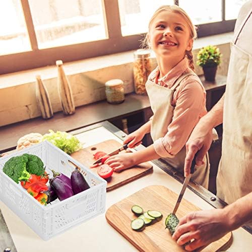 4-Pack Folding Storage Boxes Crate Collapsible Plastic Drawer Organizer , Stackable Shelf Storage Basket Food Fruit Vegetables Bottles Toy Organiser Baskets for Home Office Bedroom Kitchen -White - Image 6