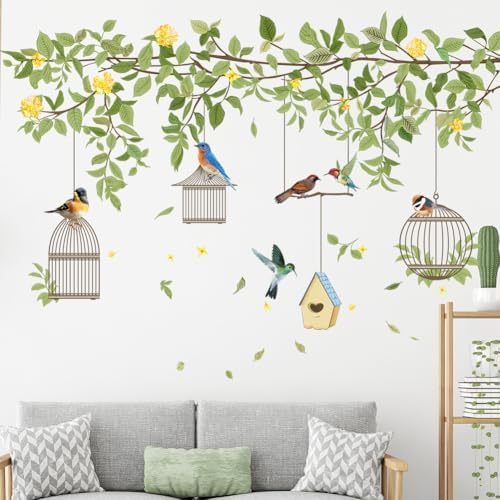 Hanging Green Vine Wall Decals,Succulent Plants Wisteria Floral Flowers Butterflies Birds Wall Stickers, Self-Adhesive Vinyl Removable Living Room Sofa TV Wall Decor - Image 5