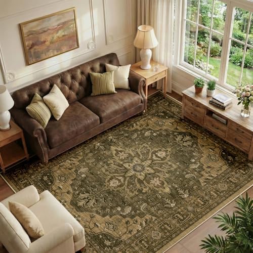 RELEANY Washable Area Rug, 6'x9', Brown/Dark Brown by RELEANY