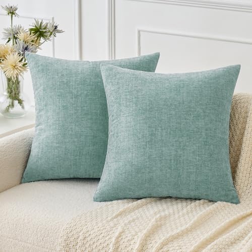 MIULEE Soft Chenille Throw Pillow Covers Aqua Green 18x18 Inch Pack of 2 by MIULEE