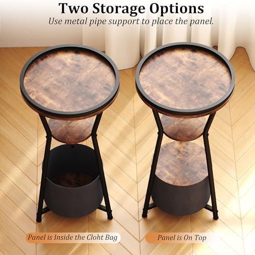 Yusong Round Side Table, Small Drink Table for Small Spaces, 3-Tier Industrial End Table, Accent Nightstand Bedside Table for Living Room, Bedroom, Sofa Couch, Rustic Brown - Image 6