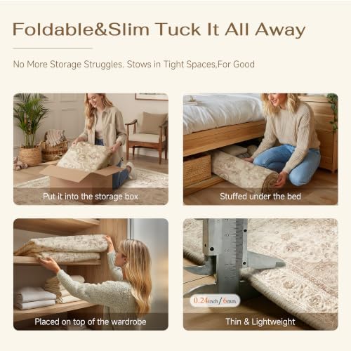 2'6x10 Beige Washable Runner Rug Non Slip Vintage Carpet - Image 7