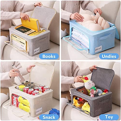 CYhom Clothes Storage Bins Box - Foldable Stackable Container Organizer Set with Clear Window & Carry Handles & Metal Frame - 2Pack Large Capacity for Bedding, Blankets, Books - Image 5