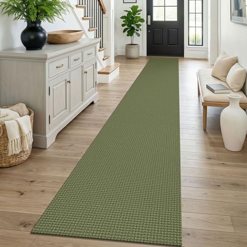 KOZYFLY Braided 2x16 Runners Rugs for Hallway, Extra Long Washable Runner Rug, Woven Non Slip Kitchen Runner, Cotton Entryway Rug, Floor Carpet for Entry, Aisle, Hall, Olive Green/Earthy Green by KOZYFLY