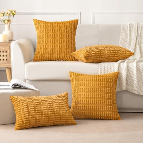 MIULEE Corduroy Decorative Throw Pillow Covers 18x18 Gold Yellow Pack of 2 - Image 3