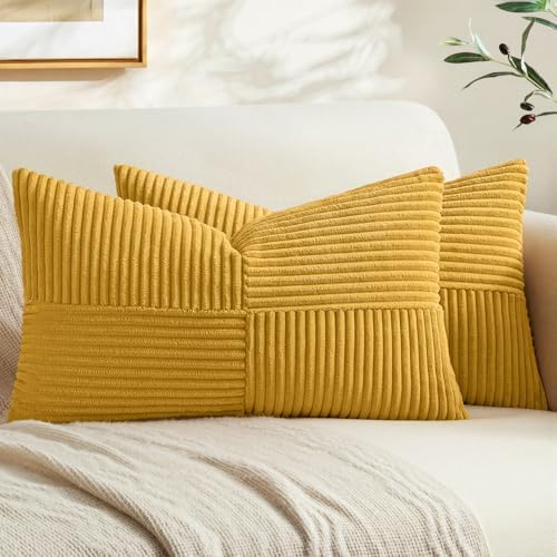 MIULEE Mustard Yellow Decorative Lumbar Throw Pillow Covers 12x20 in 2 Pack by MIULEE