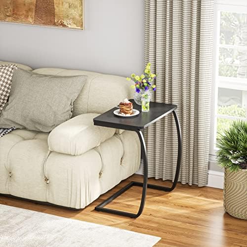 SRIWATANA Black C Shaped Side Table, Vintage End Table for Sofa Couch Bed - Image 2