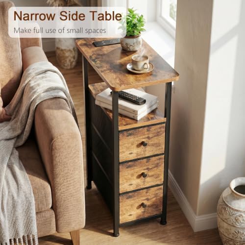 LOAKEKEL Narrow End Table with Charging Station, Small Nightstand - Image 4