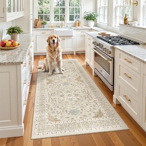Madane Washable Runner Rug 3x6 Runners for Hallways Non Slip, Beige/Blue - Image 2