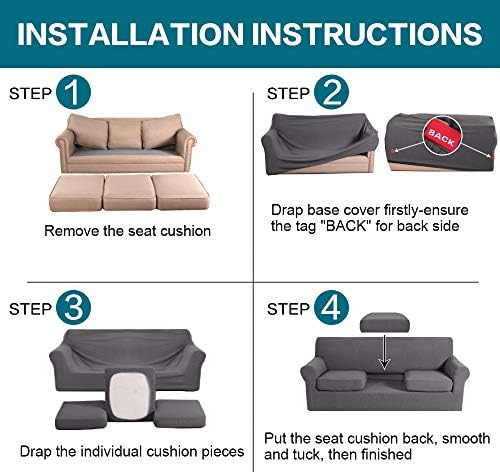 Turquoize 4 Piece Sofa Covers for 3 Cushion Couch Sofa Slipcover Soft Couch Cover for Dogs-Washable Sofa Furniture Covers with 3 Individual Cushion Covers, Jacquard Fabric (3 Cushion Sofa, Gray) - Image 6