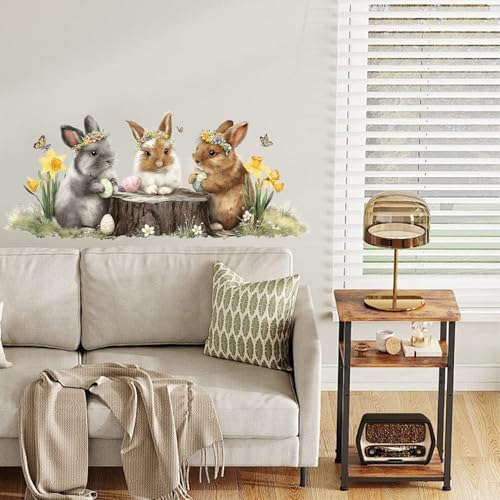 ANNA QUEEN Spring Bunny Wall Decals Peel and Stick Cute Rabbits with Eggs Spring Wall Stickers Removable Vinyl Happy Easter Wall Decor for Nursery Kids Room Bedroom - Image 6