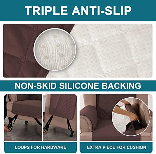 Turquoize 100% Waterproof Wing Chair Cover Wing Armchair Slipcovers, Brown - Image 4