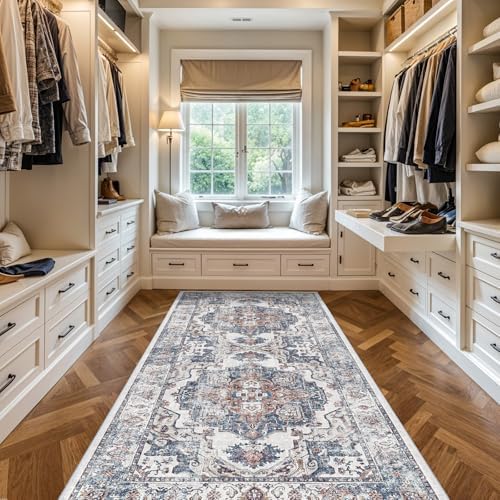 Washable 4x8 Hallway Area Rug: Vintage 8ft Water Resistant Soft Runner Rug for Entry Kitchen Non Slip Wide Low Pile Carpet for Living Room Bedroom Thin Floor Mat for Bathroom Dining Room(Brick,4x8) - Image 3
