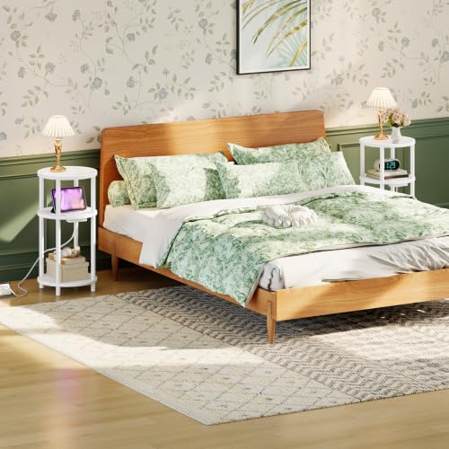 HOOBRO Small Round Side Table with Charging Station, 3-Tier Round Bamboo End Table, Compact Sofa Bedside Table for Small Space, Easy Assembly, for Living Room, Bedroom, Apartment, White WT152UBZ01 - Image 6