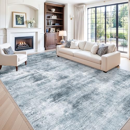 10x14 Area Rug Living Room – Washable Large Neutral Modern Abstract Soft Low Pile Non-Slip Thin Carpet for Bedroom, Dining Room, Home Office (Misty Blue Gray) by ZHXXUJ