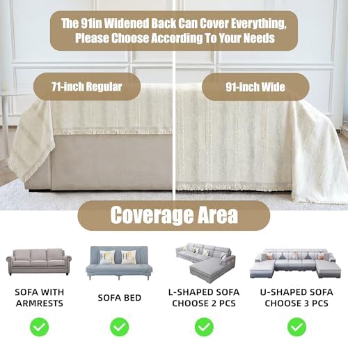 Couch Cover for Dogs Washable Sofa Cover, Sectional Couch Covers, Sofa Covers for 2 Cushion Couch, Non Slip Stripe Sofa Slipcovers Furniture Protector (Beige, 91 * 71) - Image 6