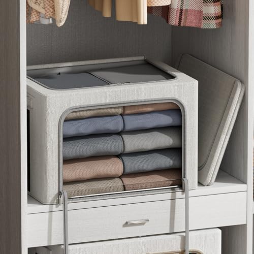 FHSQX 2Pack Clothes Storage Bins, Light Gray, 15.7x11.8x9.8 Inch - Image 2