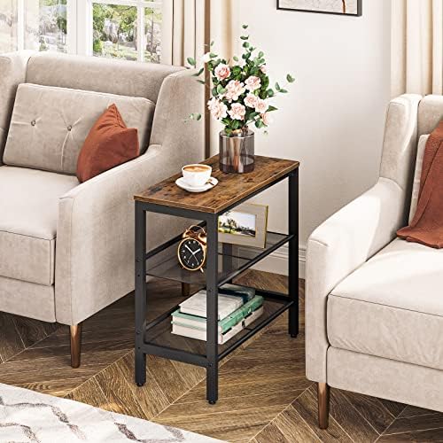 HOOBRO End Table, 3-Tier Narrow Side Table, Nightstand with 2 Flat or Slant Adjustable Shelves for Small Spaces, Hallway, Living Room, Bedroom, Sturdy, Easy Assembly, Rustic Brown and Black BF23BZ01G1 - Image 5