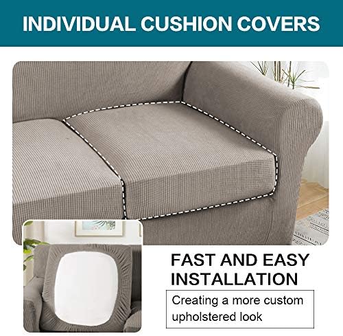 Turquoize 4 Piece Sofa Covers for 3 Cushion Couch Sofa Slipcover Soft Couch Cover for Dogs-Washable Sofa Furniture Covers with 3 Individual Large Cushion Covers, Feature Thick Fabric (XL Sofa, Taupe) - Image 5